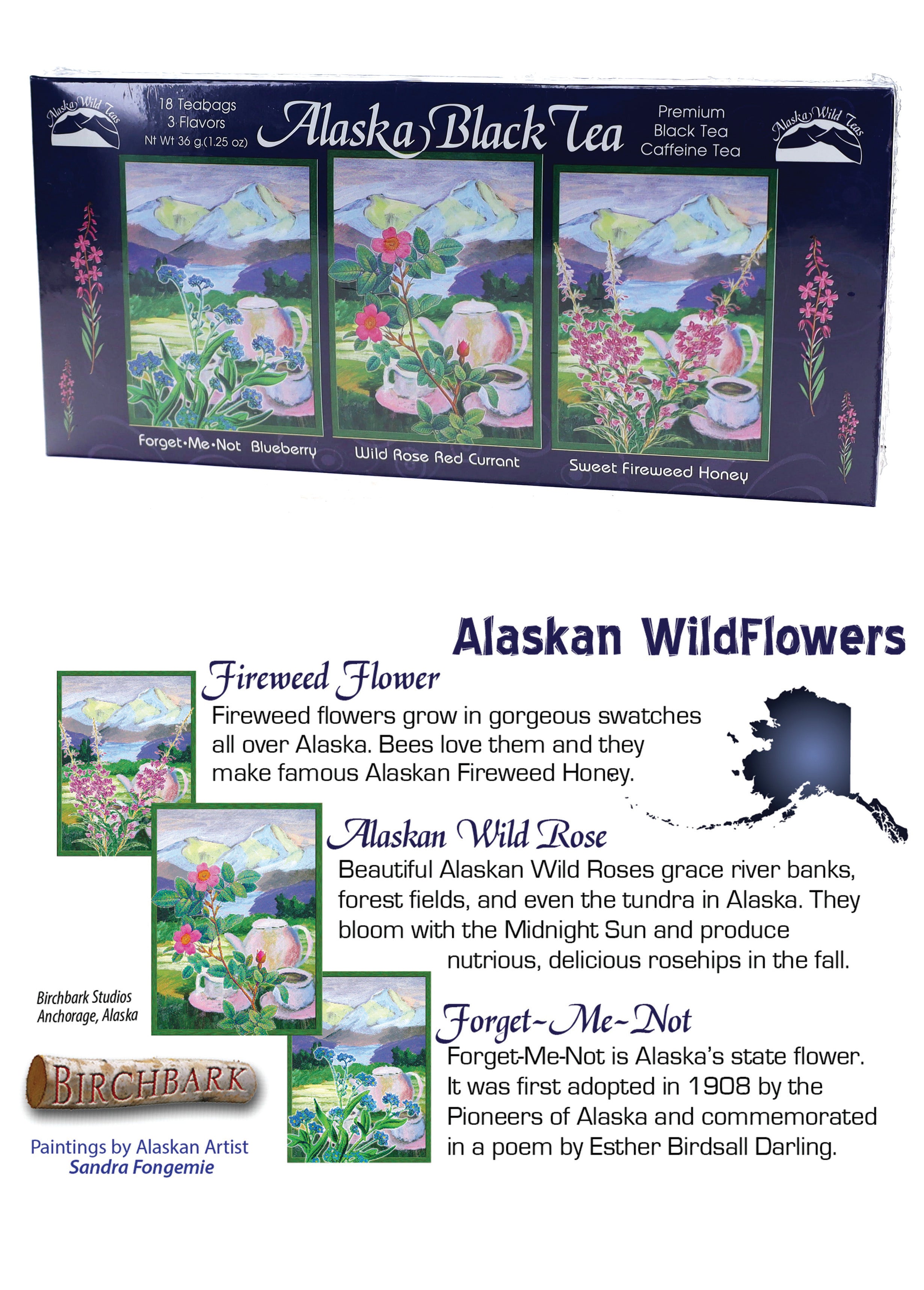 Alaskan Wildflower Collection, Black Tea Sampler, 16 teabags